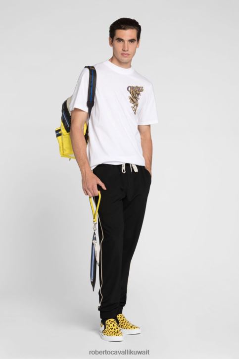 Roberto Cavalli رجال أنيق تي شيرت قطن بطبعة رسم ملابس 4H40H776