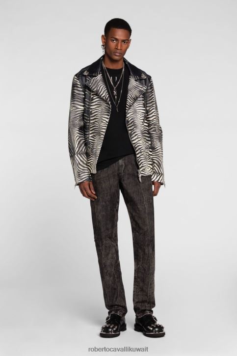 Roberto Cavalli رجال أنيق تيشيرت بأكمام قصيرة وطبعة شعار ملابس 4H40H777