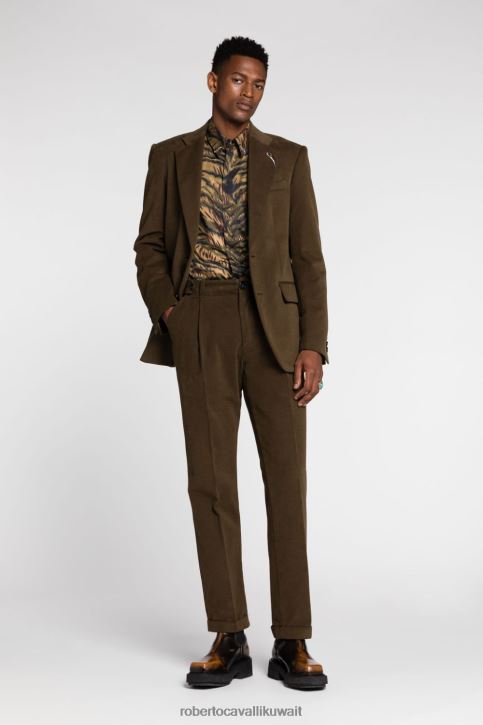 Roberto Cavalli رجال أخضر قميص حرير بطبعة حرية ملابس 4H40H781