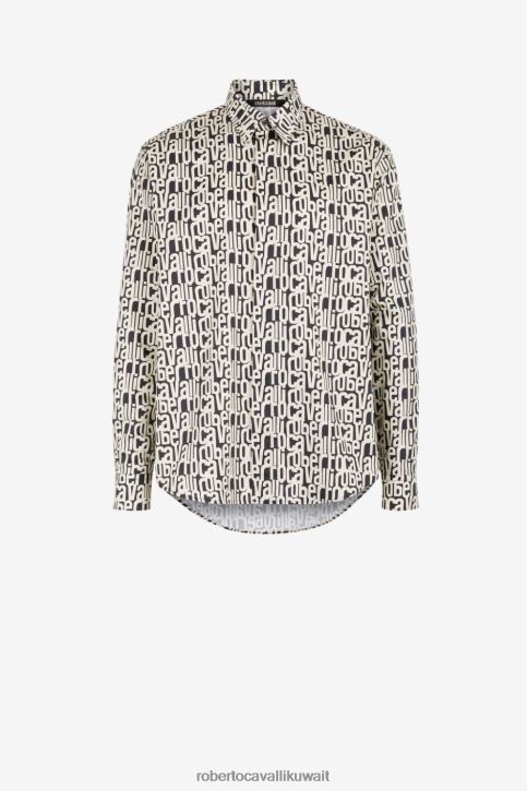 Roberto Cavalli رجال أسود قميص بطبعة شعار ملابس 4H40H784