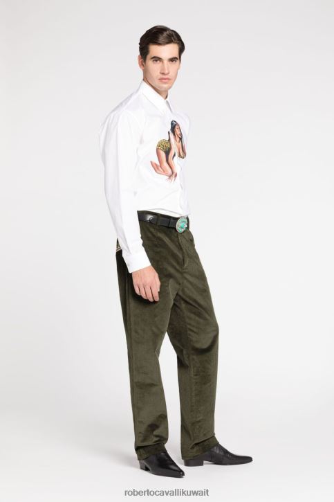 Roberto Cavalli رجال متعدد الألوان قميص كاروهات بطبعة جرافيك ملابس 4H40H786