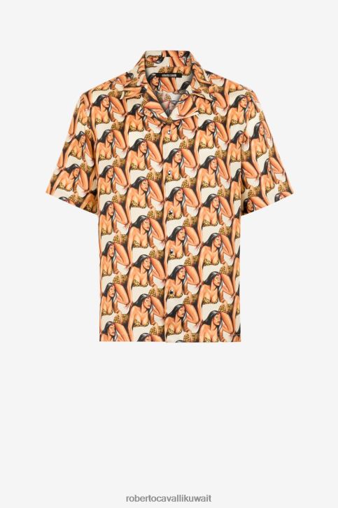 Roberto Cavalli رجال حار قميص قصير الأكمام بطبعات جرافيكية على كامل التصميم ملابس 4H40H788