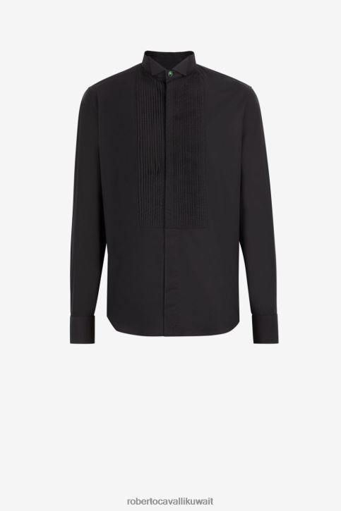 Roberto Cavalli رجال أسود قميص قطني مريلة مطوي ملابس 4H40H792