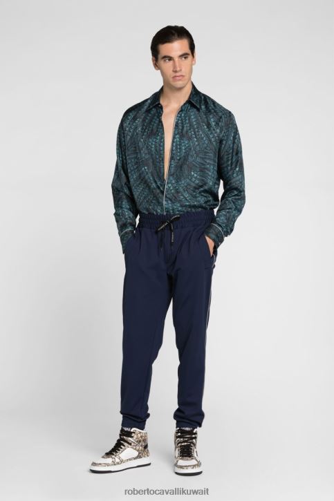 Roberto Cavalli رجال أنيق قميص قطن بطبعة جاكوار ملابس 4H40H796