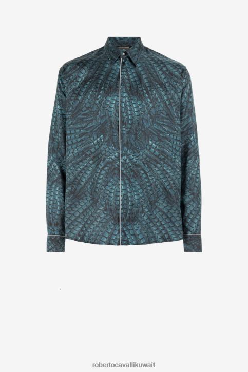 Roberto Cavalli رجال أنيق قميص حرير بطبعة الصقور ملابس 4H40H797