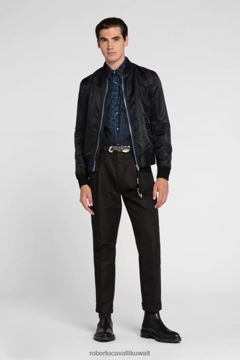 Roberto Cavalli رجال أنيق قميص حرير بطبعة الصقور ملابس 4H40H797