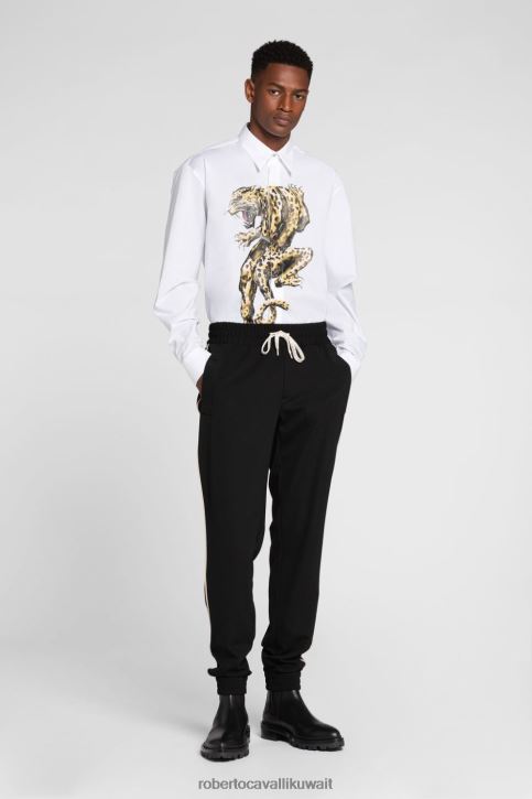 Roberto Cavalli رجال رشيقة قميص جاكوار قطني مطبوع ملابس 4H40H798