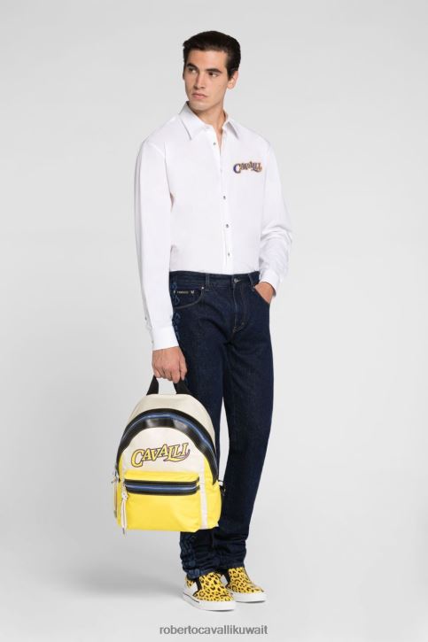 Roberto Cavalli رجال موضة قميص قطن بطبعة النمر ملابس 4H40H799