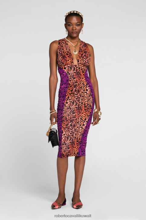 Roberto Cavalli نحيف حار فستان ضيق بطبعة جلد الفهد ملابس 4H40H79