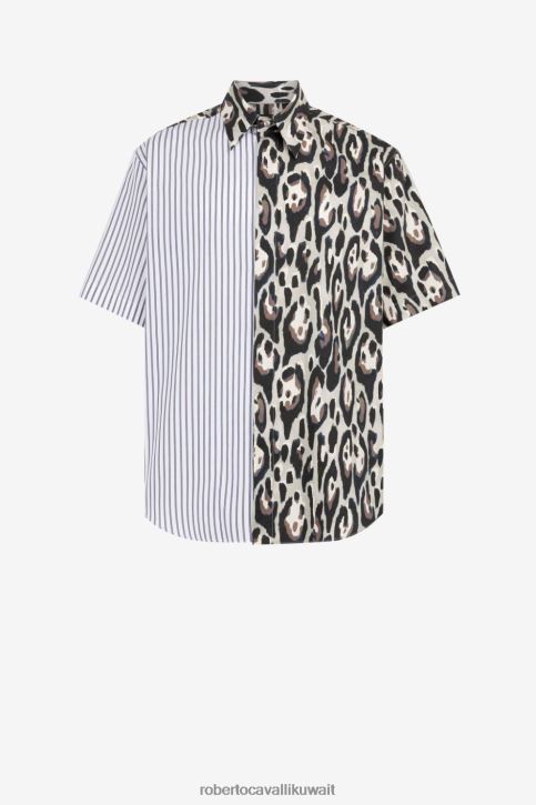 Roberto Cavalli رجال موضة قميص قصير الأكمام بطبعات مختلطة ملابس 4H40H804