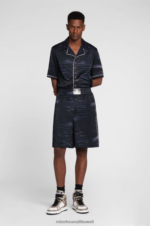Roberto Cavalli رجال موضة قميص قصير الأكمام بطبعات مختلطة ملابس 4H40H804