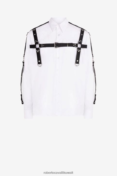 Roberto Cavalli رجال البصرية الأبيض تسخير قميص القطن ملابس 4H40H816