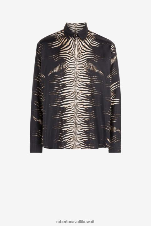 Roberto Cavalli رجال عاجي/متعدد الألوان أورو قميص حرير بطبعة الحمار الوحشي ملابس 4H40H820