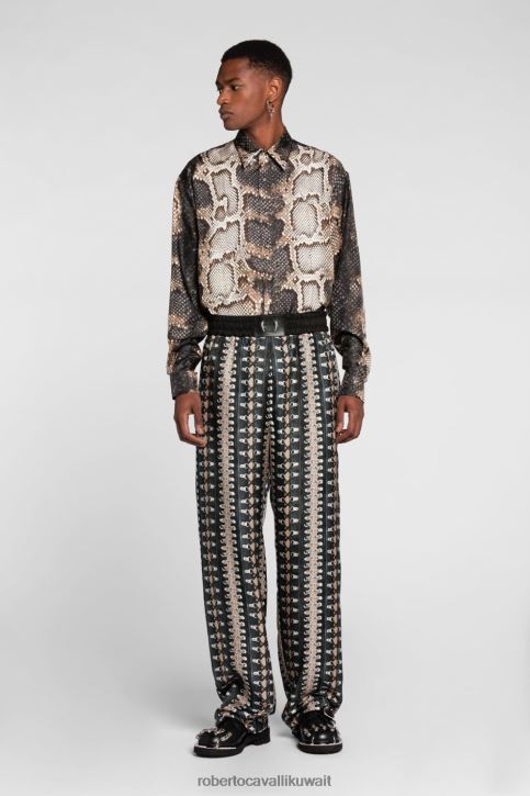 Roberto Cavalli رجال عاجي/متعدد الألوان أورو قميص حرير بطبعة الحمار الوحشي ملابس 4H40H820