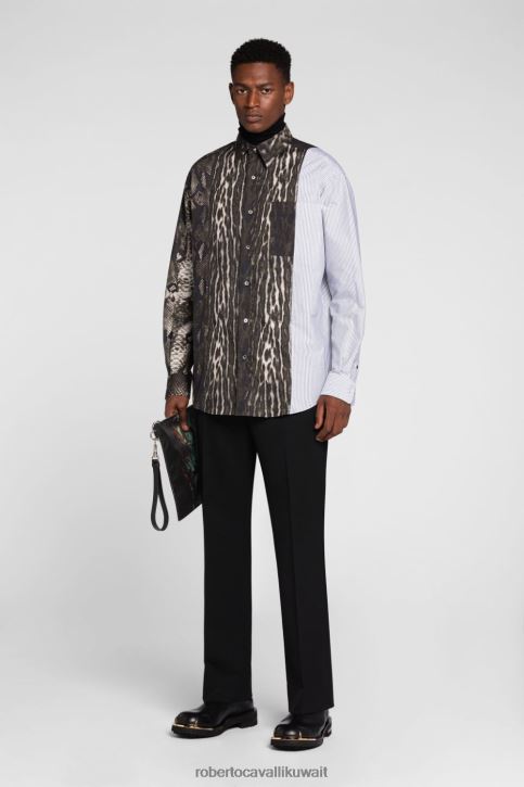 Roberto Cavalli رجال موضة قميص حرير بطبعة ثعبان الروك ملابس 4H40H822