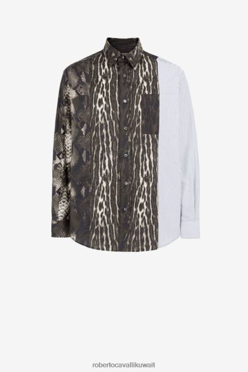 Roberto Cavalli رجال أنيق قميص قطن بطبعة خليط ملابس 4H40H823