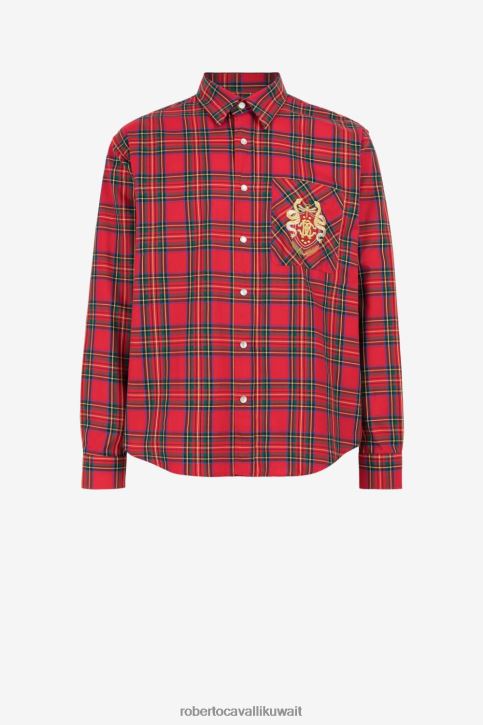 Roberto Cavalli رجال موضة قميص قطن بطبعة الترتان ملابس 4H40H825