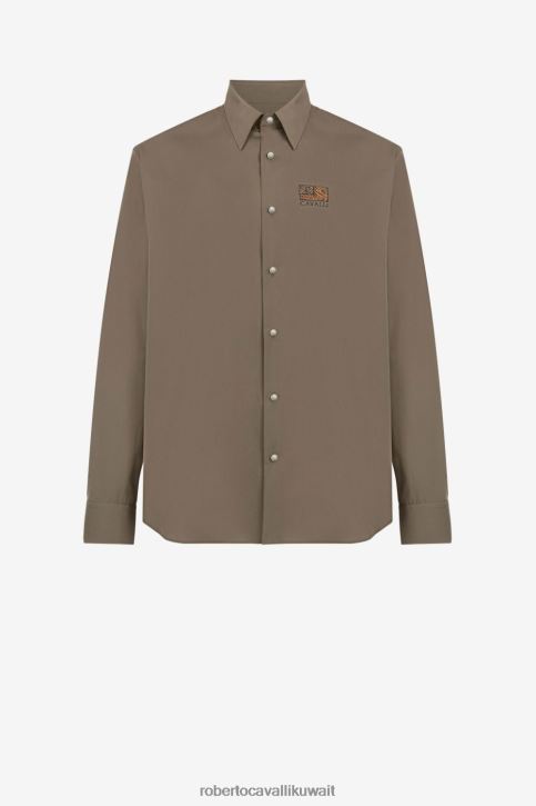 Roberto Cavalli رجال موضة قميص قطن مطرز بالشعار ملابس 4H40H827