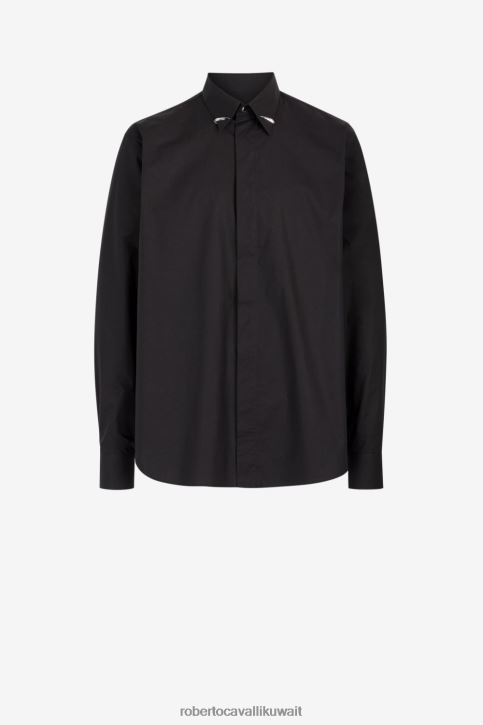 Roberto Cavalli رجال أسود قميص قطن بأسنان النمر ملابس 4H40H828