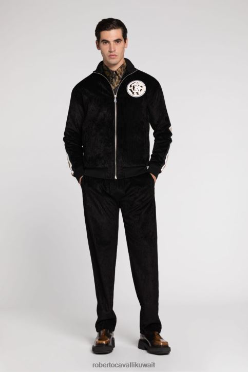 Roberto Cavalli رجال أسود كنزة قطن بطبعة جلد الثعبان ملابس 4H40H831