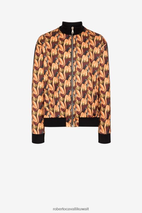 Roberto Cavalli رجال عاج سترة رياضية بطبعة جرافيك ملابس 4H40H834