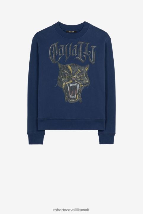 Roberto Cavalli رجال أنيق سويت شيرت من القطن بطبعة النمر ملابس 4H40H838