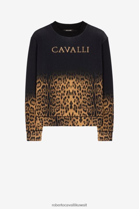 Roberto Cavalli رجال أنيق سويت شيرت من القطن بطبعة جلد النمر ملابس 4H40H840