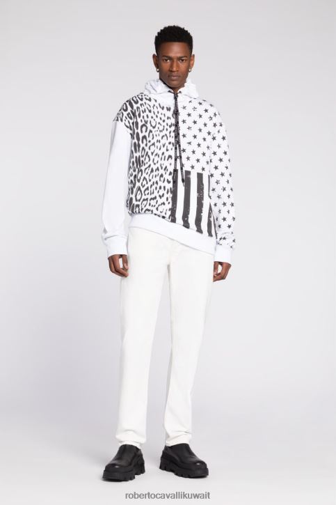 Roberto Cavalli رجال موضة هودي بسحاب وشعار مطرز ملابس 4H40H841