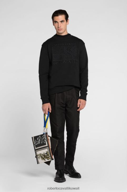 Roberto Cavalli رجال أنيق هودي قطن بطبعة جرافيك ملابس 4H40H842