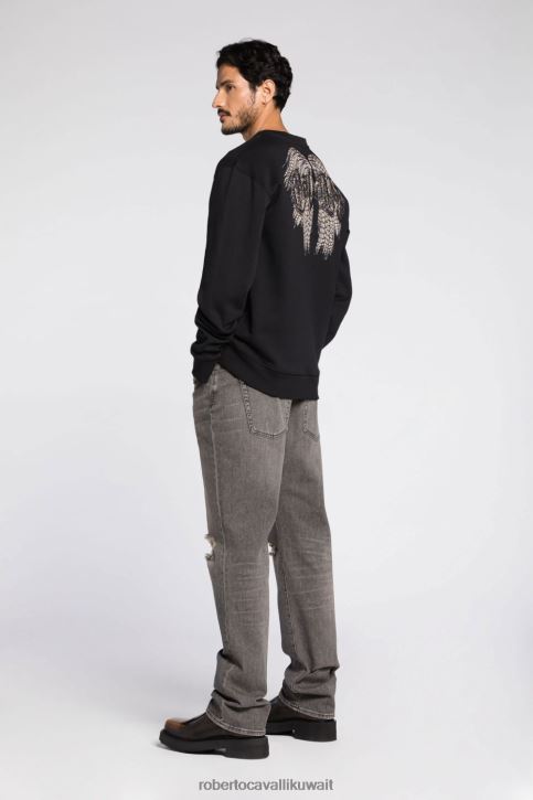 Roberto Cavalli رجال موضة سويت شيرت قطن مطرز بشعار الماركة ملابس 4H40H843