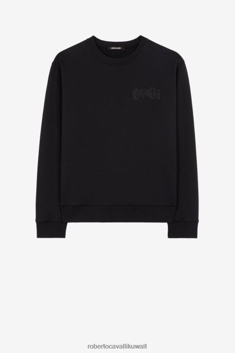 Roberto Cavalli رجال أنيق كنزة بطبعة شعار الماركة ومزينة بالكريستال ملابس 4H40H844