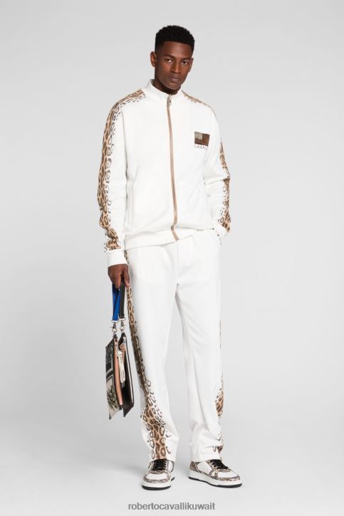 Roberto Cavalli رجال أنيق كنزة بطبعة شعار الماركة ومزينة بالكريستال ملابس 4H40H844