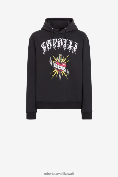 Roberto Cavalli رجال موضة سويت شيرت قطن مطرز بشعار الماركة ملابس 4H40H846