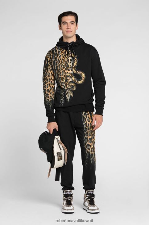 Roberto Cavalli رجال موضة سويت شيرت قطن مطرز بشعار الماركة ملابس 4H40H846