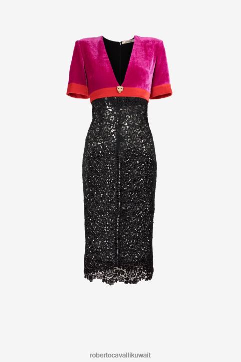 Roberto Cavalli نحيف أنيق فستان من المخمل والدانتيل ملابس 4H40H85