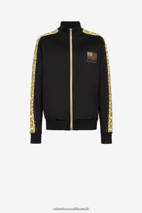 Roberto Cavalli رجال أنيق سترة بسحاب وشريط بطباعة جلد الفهد ملابس 4H40H852