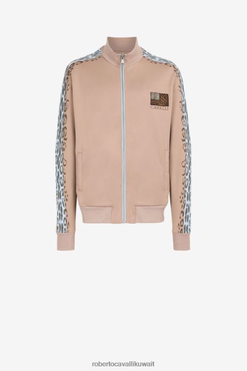 Roberto Cavalli رجال موضة سترة مخططة بسحاب وطبعة جلد الفهد ملابس 4H40H853