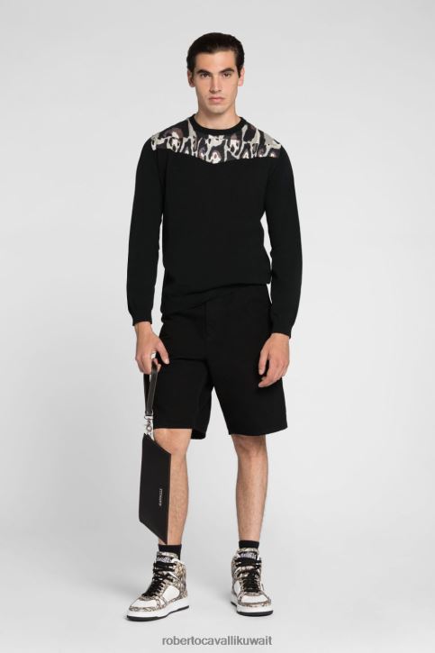 Roberto Cavalli رجال موضة سترة مخططة بسحاب وطبعة جلد الفهد ملابس 4H40H853