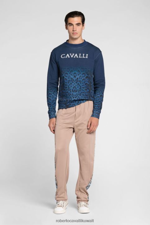 Roberto Cavalli رجال أنيق كنزة بتفاصيل لوحة وطبعة جلد الفهد ملابس 4H40H854