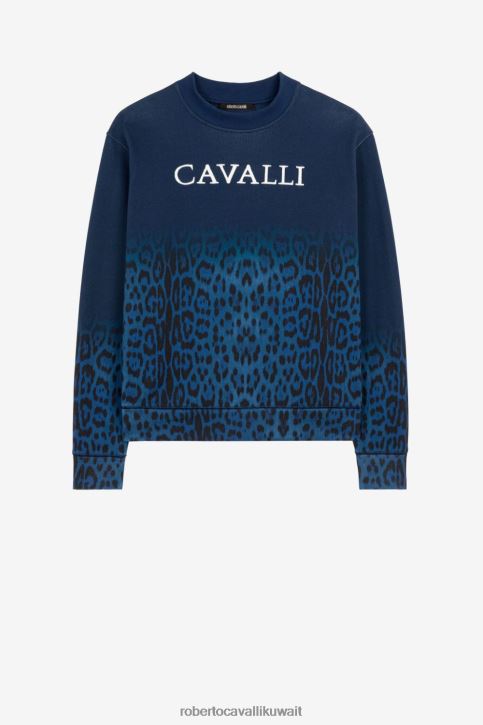 Roberto Cavalli رجال موضة سويت شيرت من القطن بطبعة جلد النمر ملابس 4H40H855