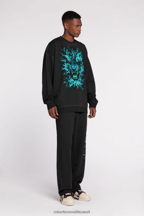 Roberto Cavalli رجال موضة سويت شيرت من القطن بطبعة جلد النمر ملابس 4H40H855