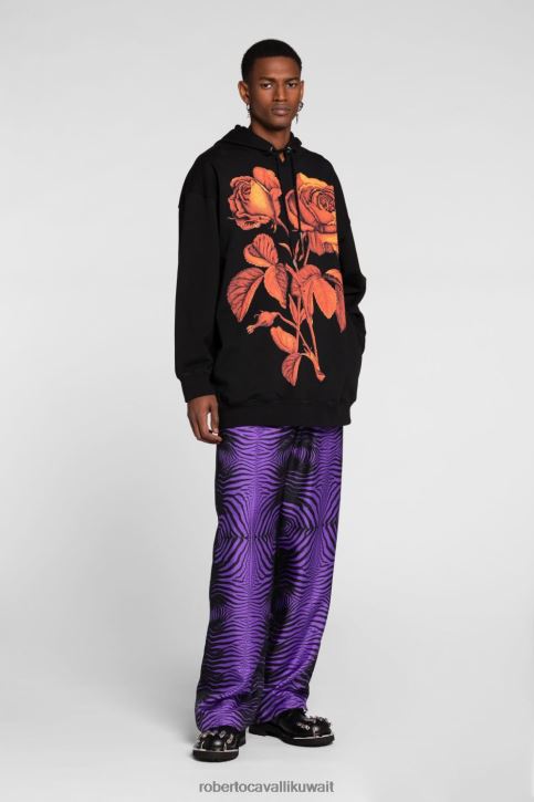 Roberto Cavalli رجال البصرية الأبيض سويت شيرت بطبعة شعار الماركة ملابس 4H40H857