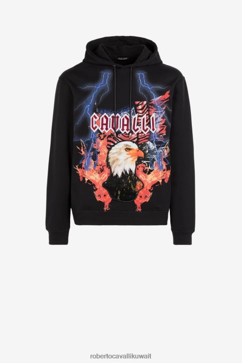 Roberto Cavalli رجال رشيقة هودي قطن بطبعة تجريدية ملابس 4H40H862