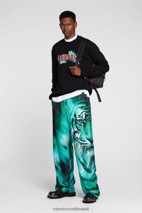 Roberto Cavalli رجال رشيقة هودي قطن بطبعة تجريدية ملابس 4H40H862