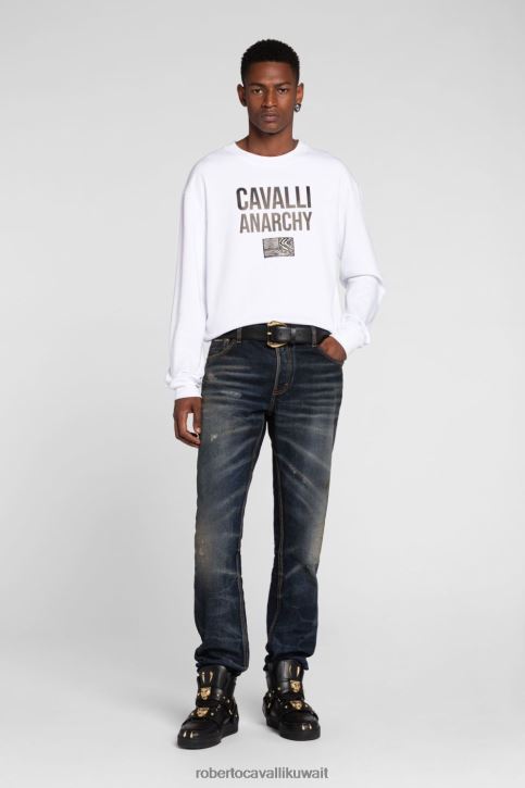 Roberto Cavalli رجال حار كنزة قطن بطبعة شعار ملابس 4H40H867