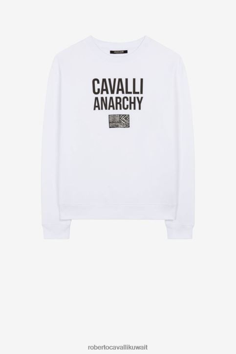 Roberto Cavalli رجال موضة كنزة قطن بطبعة شعار ملابس 4H40H868