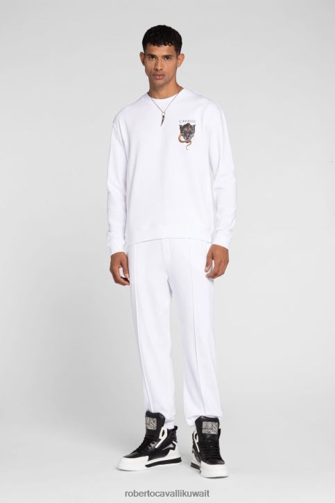 Roberto Cavalli رجال موضة كنزة قطن بطبعة شعار ملابس 4H40H868