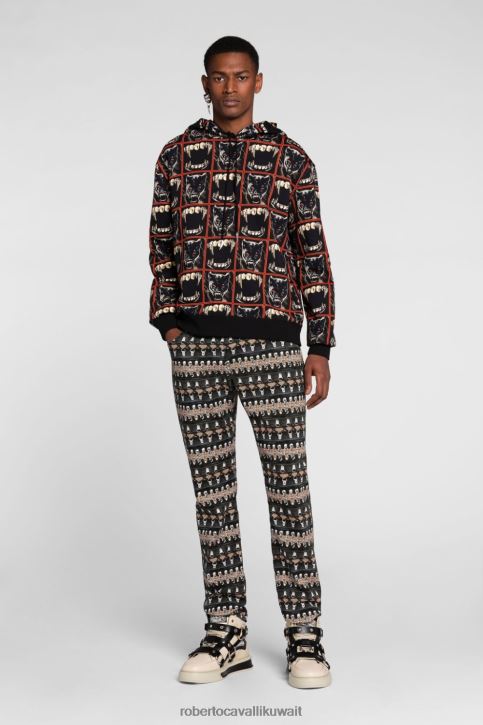 Roberto Cavalli رجال أنيق سويت شيرت من القطن بطبعة جاكوار ملابس 4H40H869