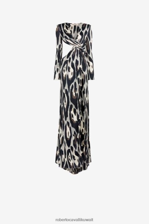Roberto Cavalli نحيف رشيقة فستان ماكسي بطبعات جلد الفهد ملابس 4H40H87