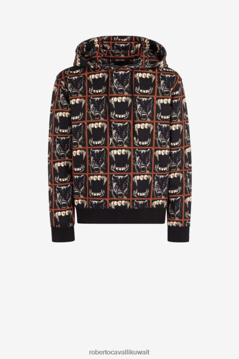 Roberto Cavalli رجال متعدد الألوان هودي قطن بطبعة أسنان ونمر ملابس 4H40H870